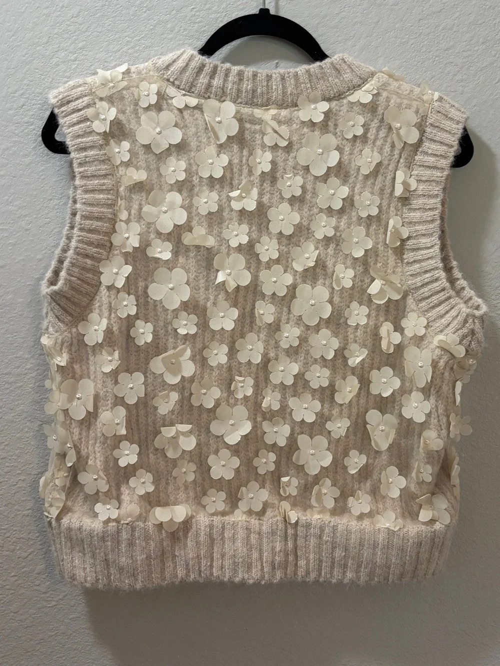 ZARA Matching Floral Knit Sweater Vest Appliqué Cream V-Neck Size Medium - Picture 4 of 10